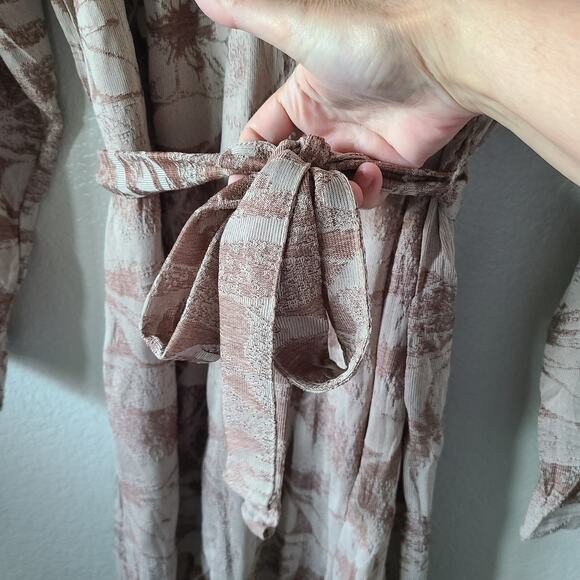 Zara Floral Midi Dress Sz Large Long Mock Neck Party Career Belt‎ - Picture 6 of 11